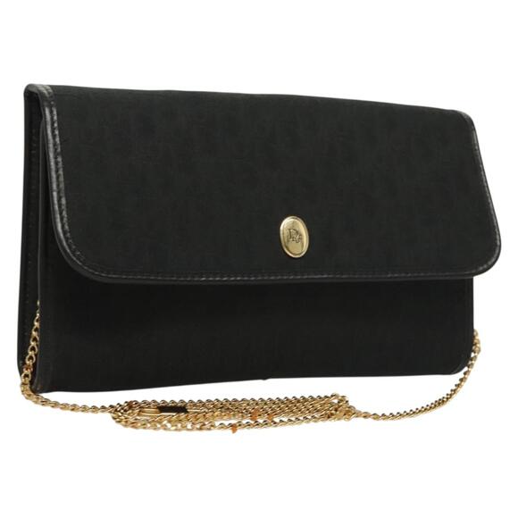 DIOR Trotter Canvas Chain Shoulder Bag Black Gold - Picture 1 of 13